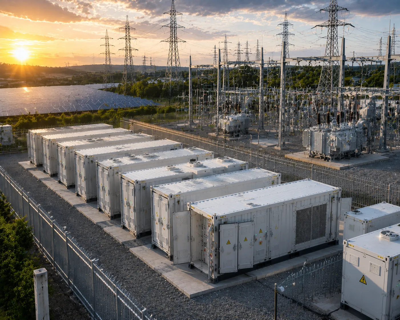 Utility scale battery storage integration for solar and wind power plants