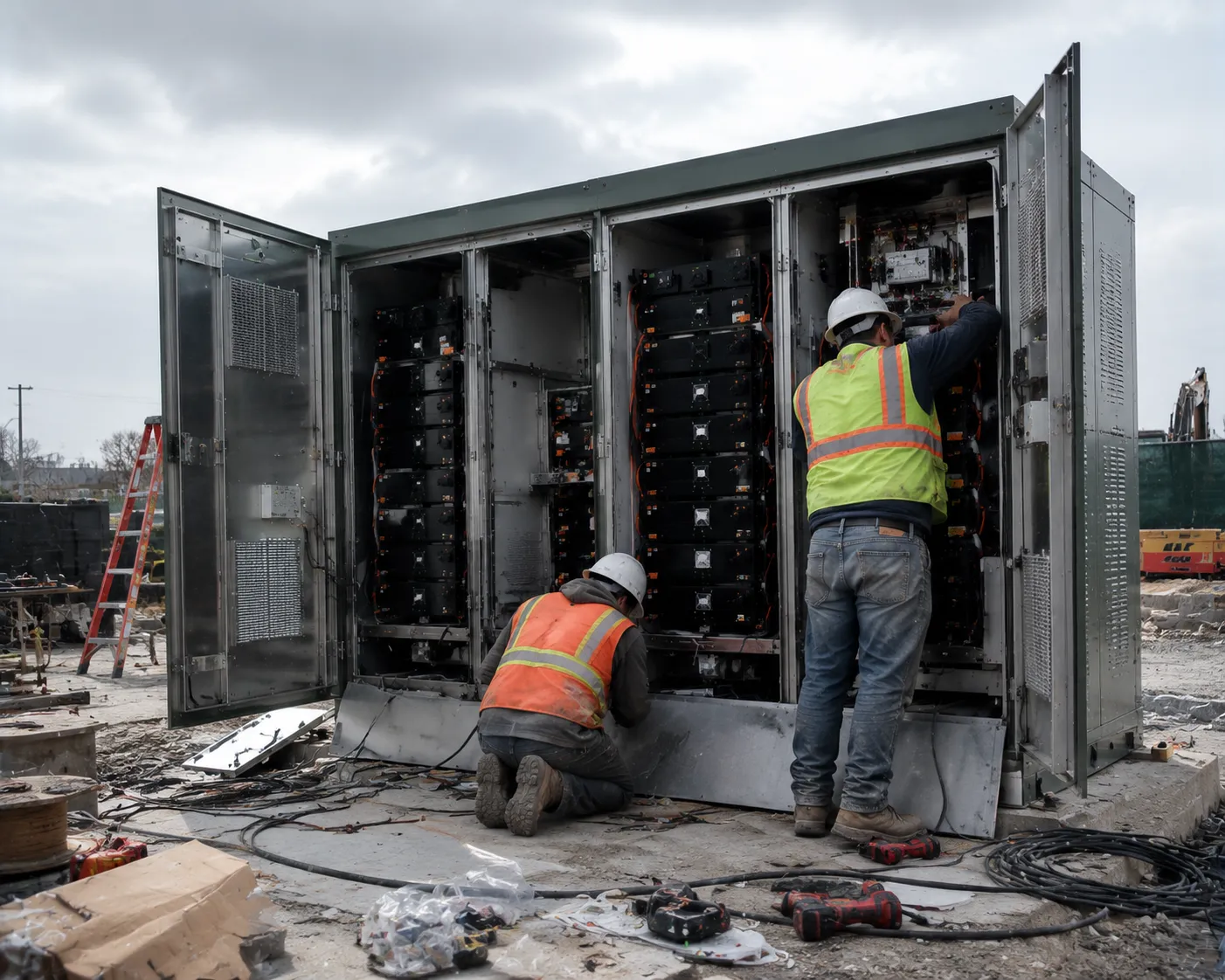 Percenec Energy pre-integrated containerized energy storage system interior displaying integrated LFP battery racks, PCS, and BMS controls