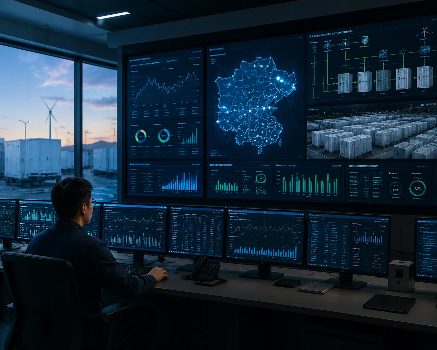 Percenec Energy custom EMS and BMS dashboard showing real-time battery telemetry, cell voltage balancing, and microgrid power flow analytics