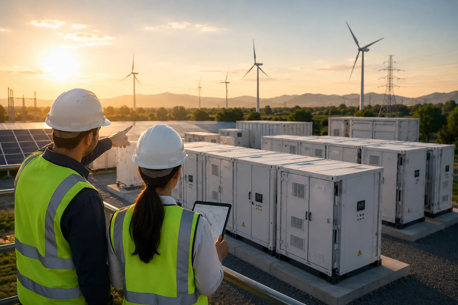 Percenec Energy field engineers conducting BESS commissioning & testing and site acceptance testing for a utility energy storage project