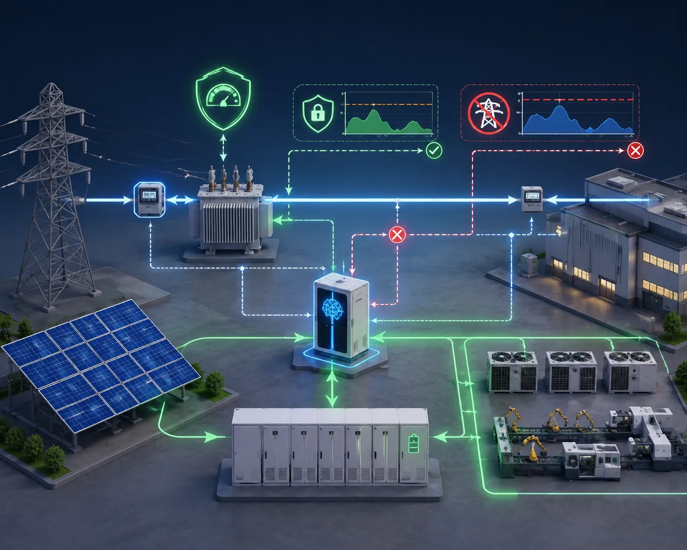 Demand management and zero export anti backflow control loop diagram