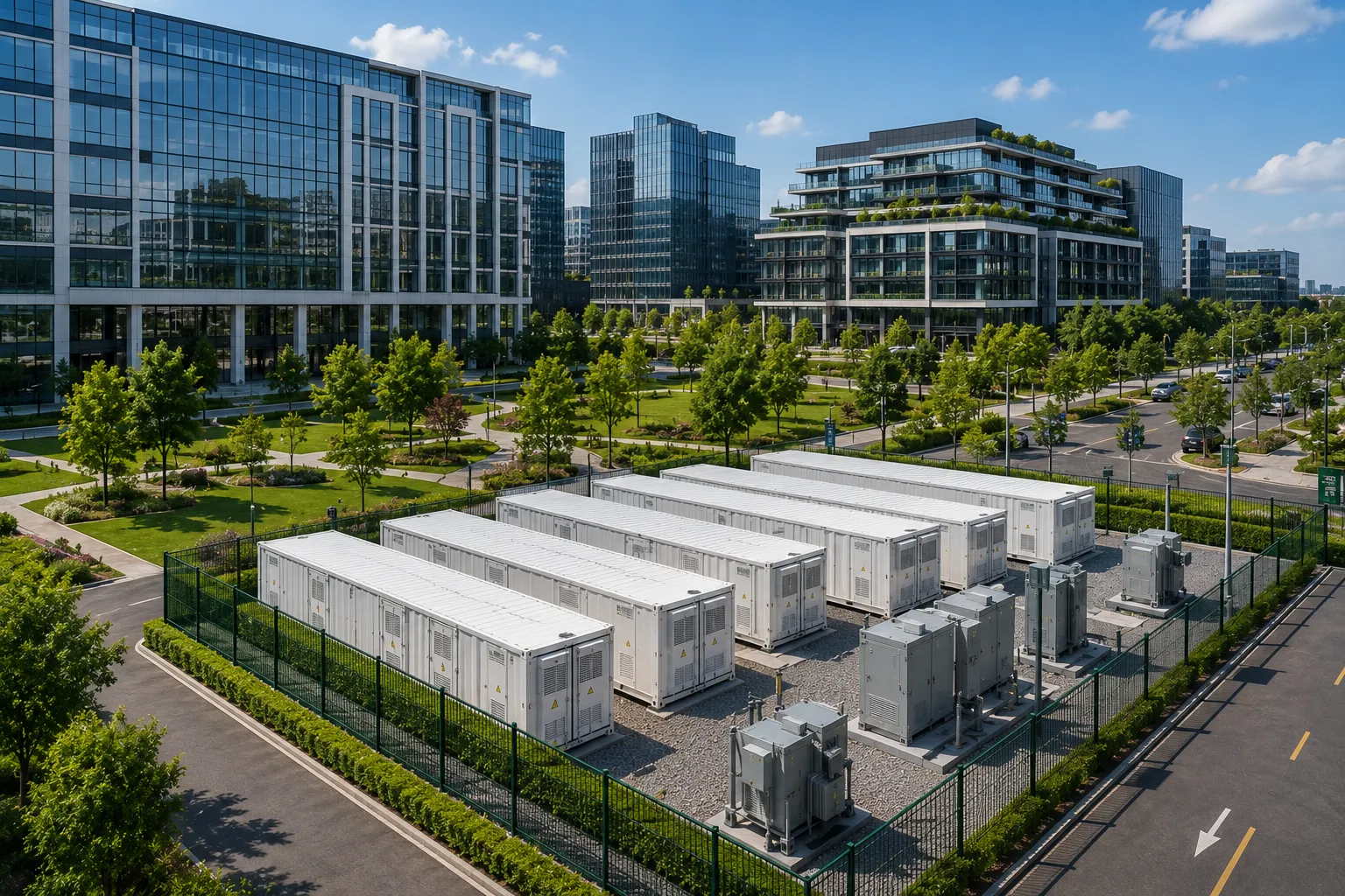 Commercial energy storage cabinet installed for a modern office park
